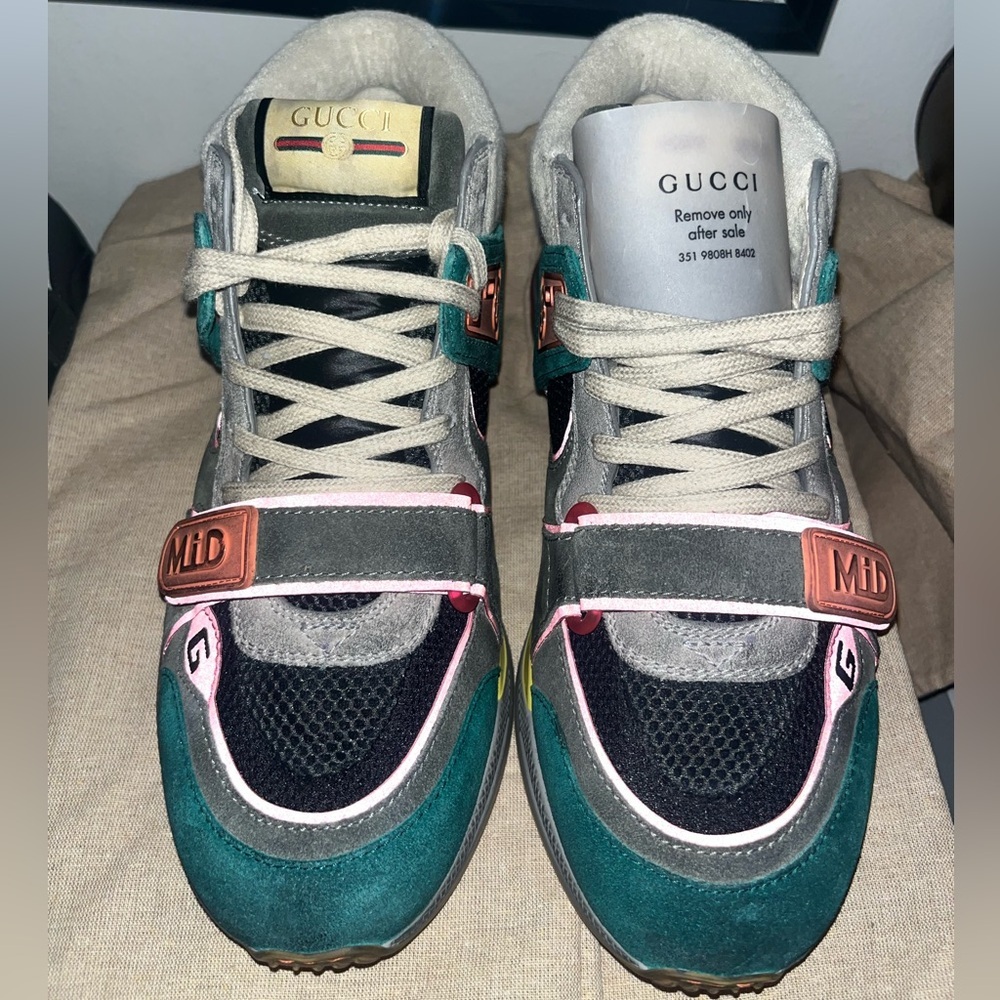 Gucci Ultra Pace Mid Teal Suede Sneakers - Picture 2 of 9